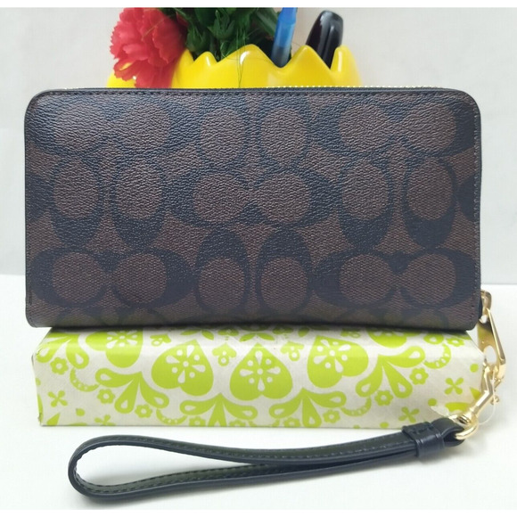 Coach Signature Brown Leather Zip Around Credit Card Long Wallet - NWT $298 - Picture 2 of 16